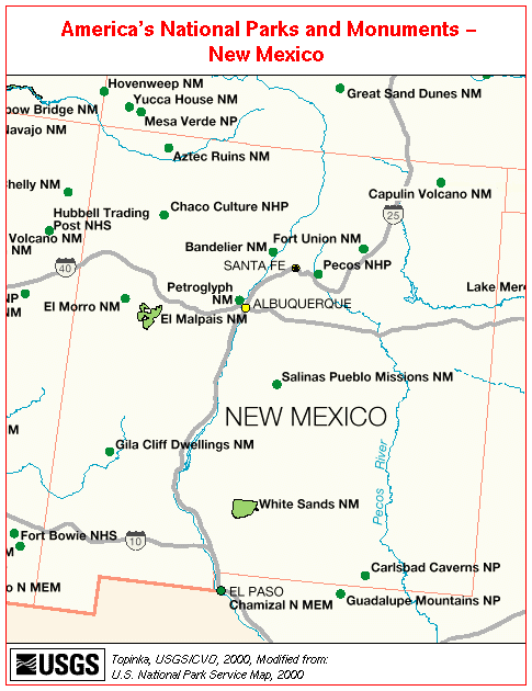 New Mexico National Parks and Monuments Map